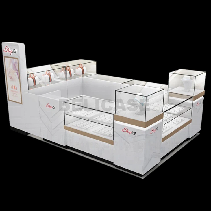 Modern Jewelry Shop Showcase White Jewelry Kiosk With Lock