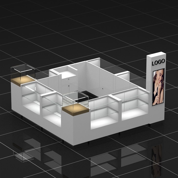 Modern Jewelry Glass Showcase Jewelry Kiosk With LED Light