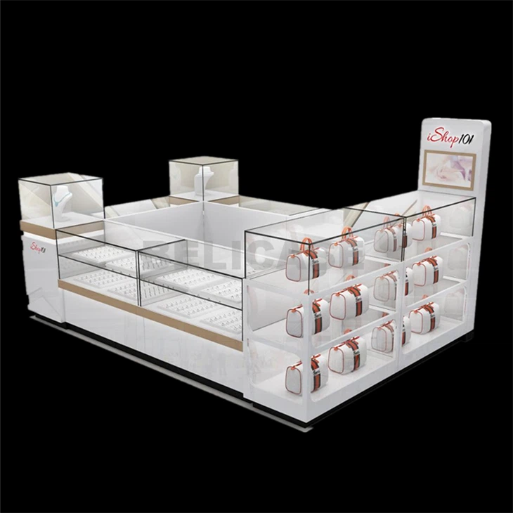 Modern Jewelry Shop Showcase White Jewelry Kiosk With Lock